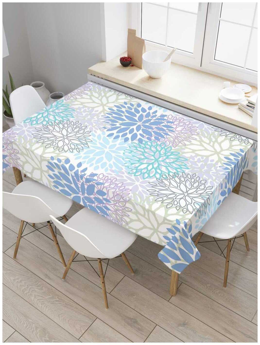 Скатерть прямоугольная JoyArty на кухонный стол "Пятнистые цветы" из оксфорда, 120x145 см