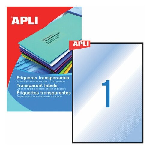 APLI Этикетка самоклеящаяся всепогодная, 210х297 мм, 1 этикетка, полиэстер, прозрачная, 20 листов, apli, 01225 маленькая прозрачная наклейка с логотипом на заказ прозрачная биоразлагаемая рулонная клейкая передняя этикетка и задняя этикетка для бу