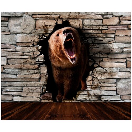 Фотообои Уютная стена 3D медведь 320х270 см Виниловые Бесшовные (единым полотном)