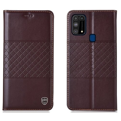 фото Чехол-книжка mypads premium для samsung galaxy m31 sm-m315 (2020) из качественной импортной натуральной кожи с элегантной стеганой прошивкой премиум-класса и магнитной крышкой коричневый