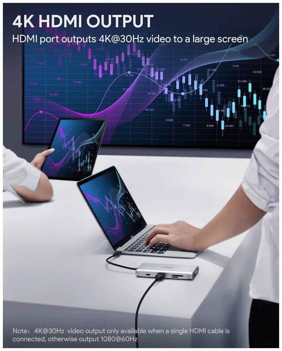 Адаптер Aukey CBC89 10в1 USB C Hub with 4K HDMI VGA серебристый