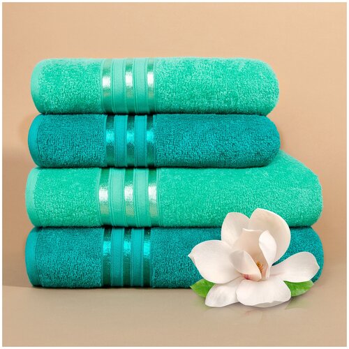 фото Набор из 4 полотенец harmonika цвет: мятный, морская волна (50х80 см - 2 шт, 70х130 см - 2 шт) dome