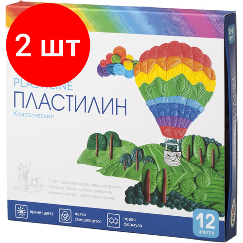 Комплект 2 наб, Пластилин классический Гамма классический 12 цв 240 г со стеком, 281033