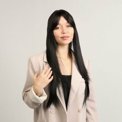 Парик искусственный с чёлкой имитация кожи 60 см цвет чёрный 3222₽