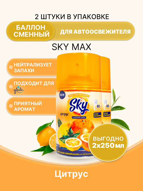 Сменный баллон SKY Цитрус 250 мл. для автоматических освежителей, 2 шт.