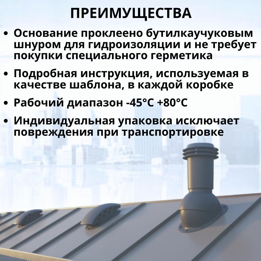Аксессуары Для Кровельных Материалов Выход вентиляции канализации Viotto d 110 мм для металлочерепицы RAL 7024 графитовый серый, труба канализационная утепленная