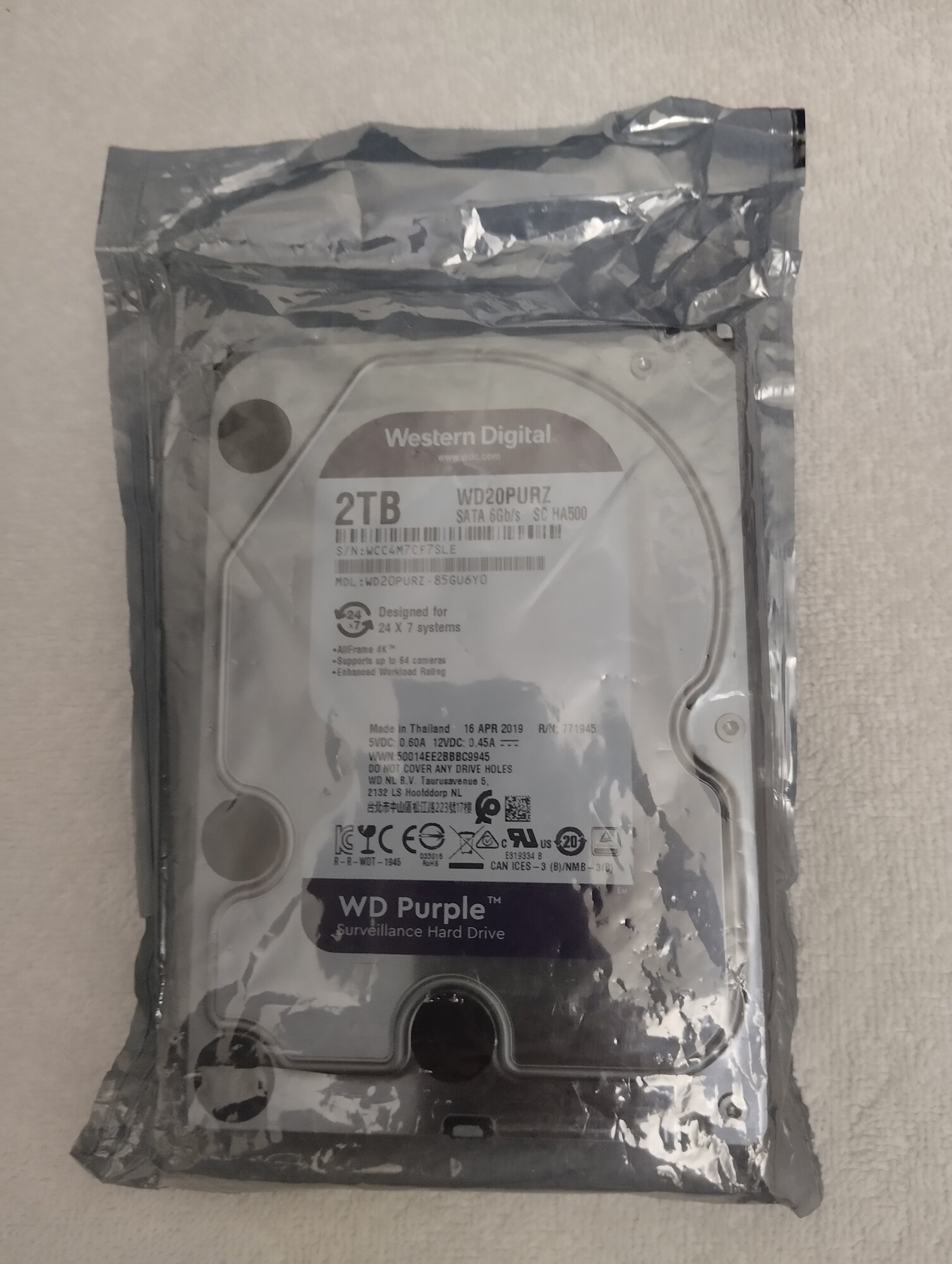 Жесткий диск Western Digital WD Purple 2 ТБ WD20PURZ (Ориг, Тайланд).