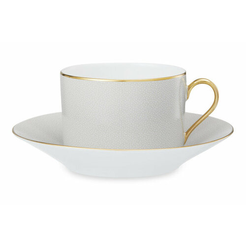Чашка чайная с блюдцем Legle Разбитое сердце 250 мл, жемчужно-серая, золотой кант, фарфор, п/к