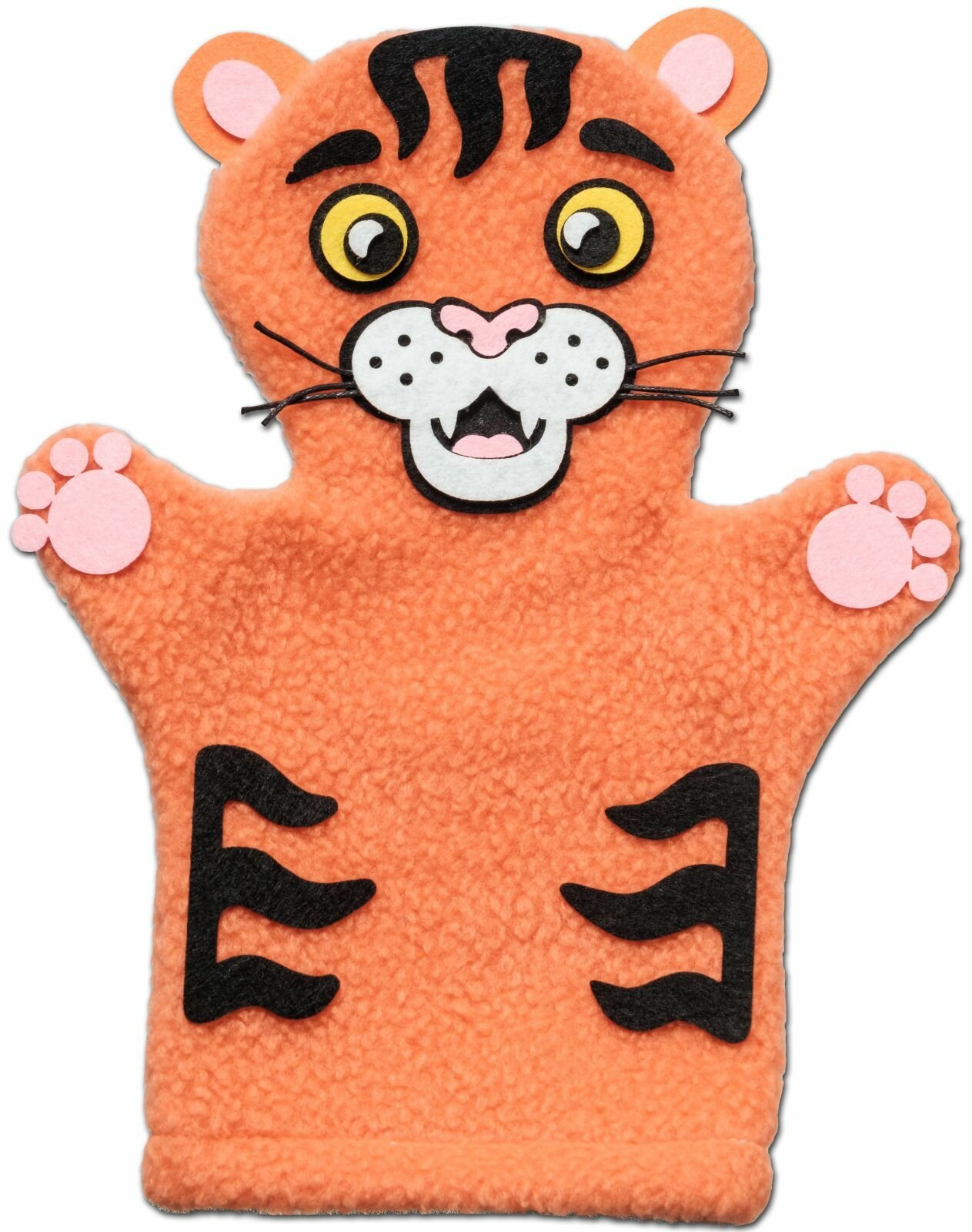 Кукла-рукавичка на руку Smile Decor "Тигр", мягкая игрушка-перчатка для кукольного театра, перчаточная кукла из флиса
