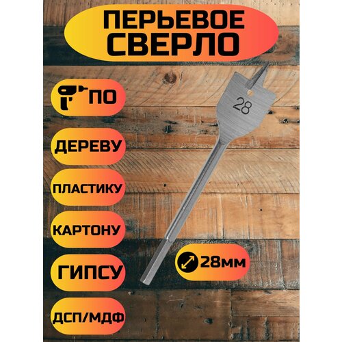 Перьевое сверло по дереву 28мм с шестигранным хвостиком 262₽