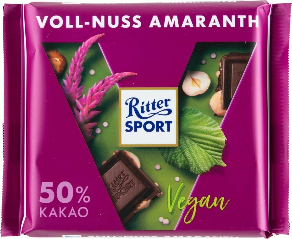 Шоколад Ritter Sport Vegan Лесной Орех и Амарант темный 100г х 2шт