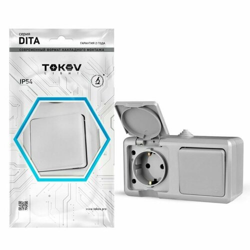 Блок ОП Dita розетка 16А 250В с заземл 1-кл выкл 10А IP54 сер TOKOV ELECTRIC TKL-DT-V1RZ-C06 824₽