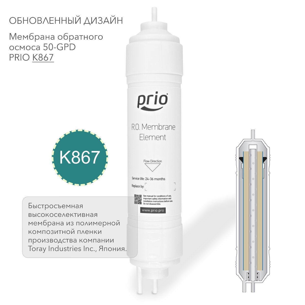 Prio Новая Вода картридж с обратноосмотической мембраной K867, 1 уп, 1 шт.