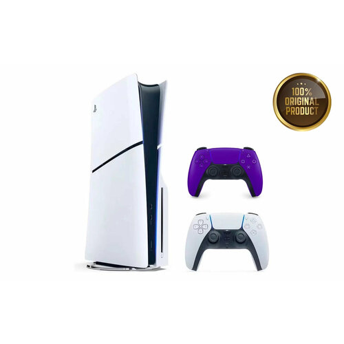 Игровая приставка Sony PlayStation 5 Slim с дисководом 1 ТБ два геймпада белый и фиолетовый 7165000₽