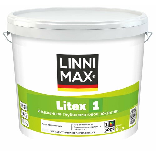 Краска водно-дисперсионная для внутренних работ LINNIMAX Litex 1, База 1, 9л linnimax litex 7 белая краска для стен для внутренних работ литекс 7 база 1 1 25 л