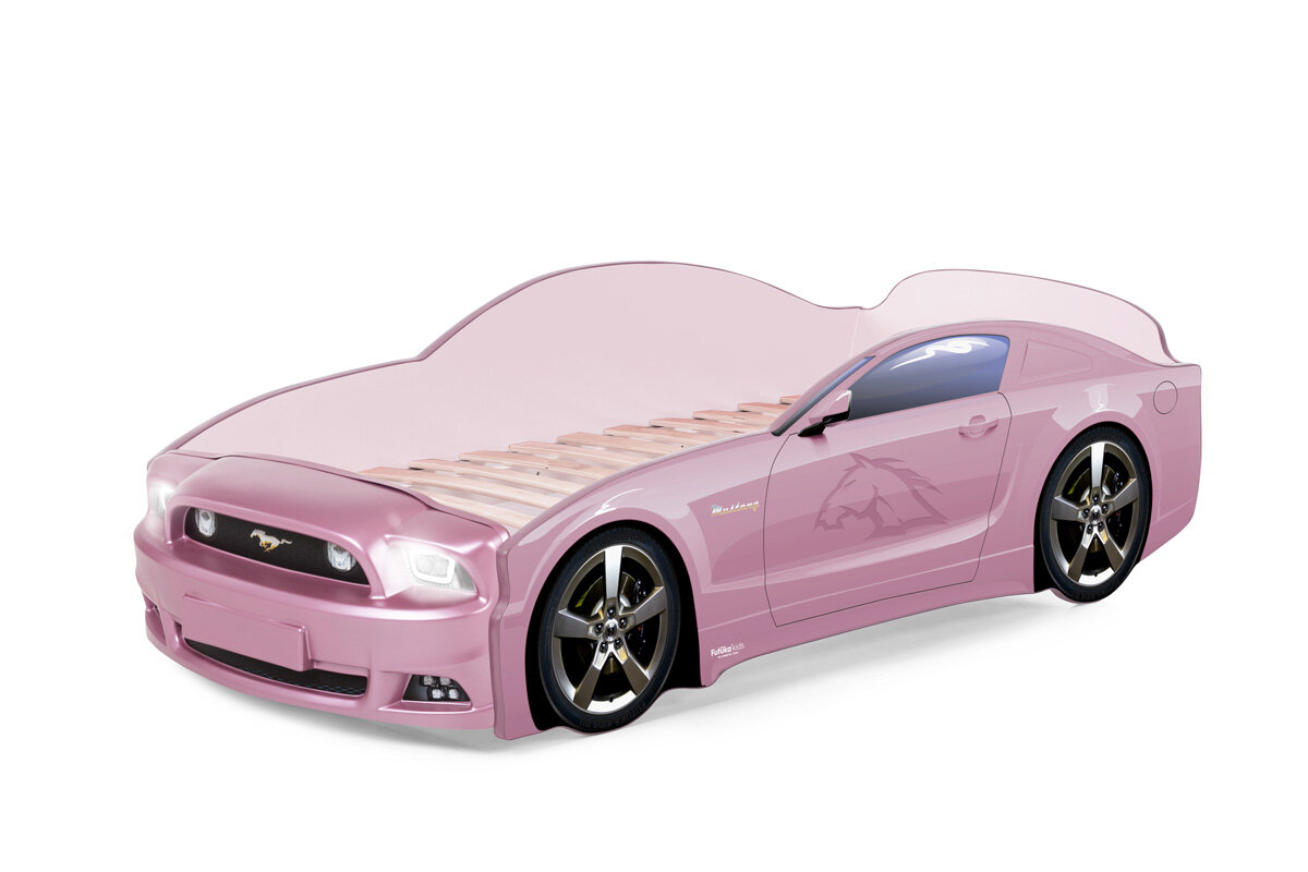 Futuka Kids кровать-машина Light Plus "Mustang" с подсветкой фар, цвет розовый