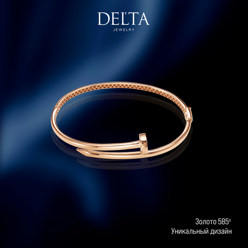 Жесткий браслет Del'ta jewelry factory, красное золото, 585 проба, родирование, длина 19 см., красное золото