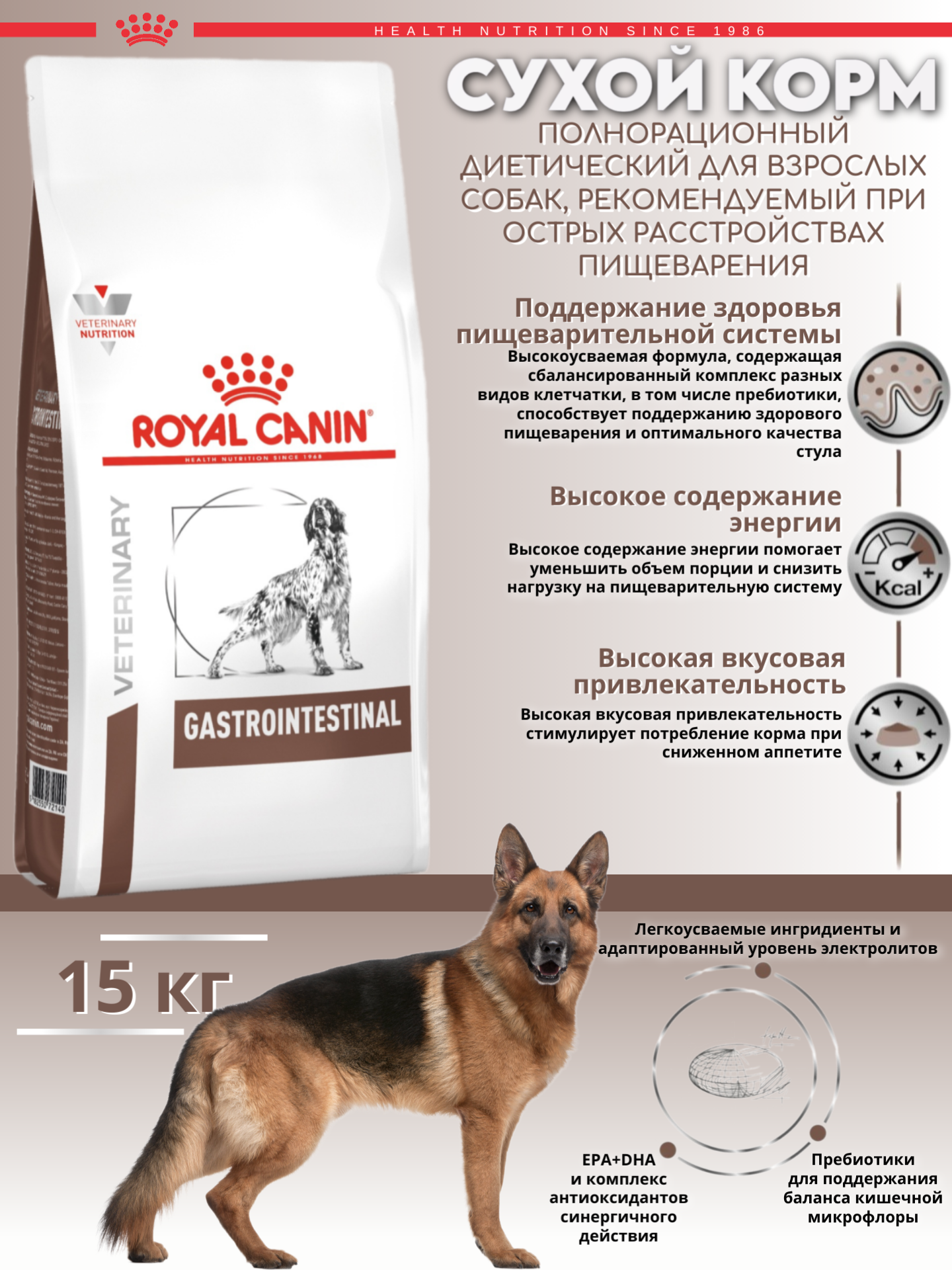 Сухой корм Royal Canin Gastro Intestinal GI25 диета для собак 15кг