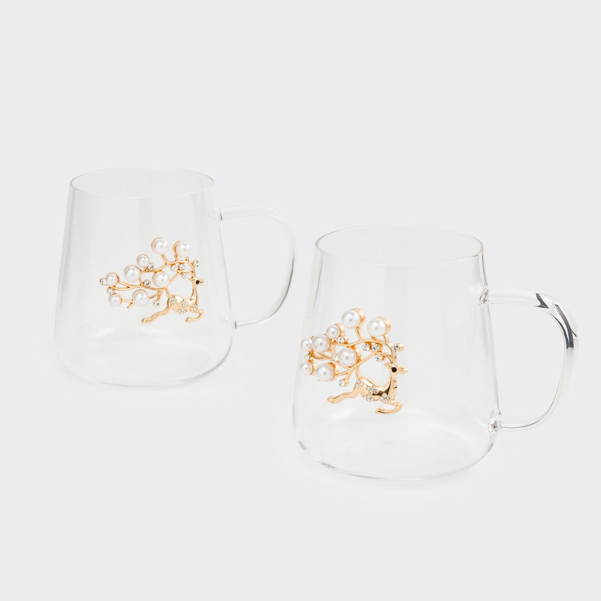 Кружка 430 мл 2 шт стекло Б/металл Олени Verset pearl