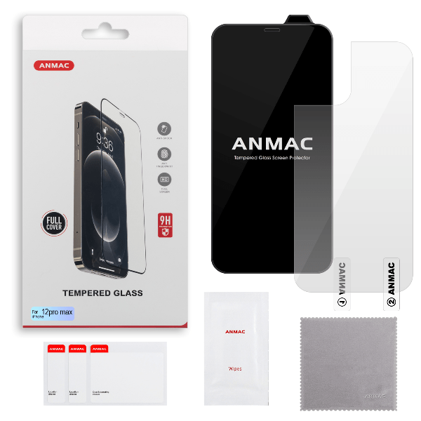 Защитное стекло ANMAC для iPhone 12 Pro Max + пленка назад Full Cover черный