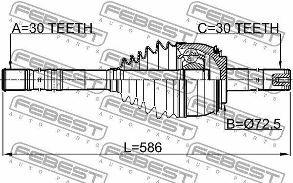 Привод TOYOTA LAND CRUISER 100 FZJ10#, HDJ100, HZJ105, UZJ100 1998.01- шрус наружный с валом 30x584x30 FEBEST 0114-074 — фото 1