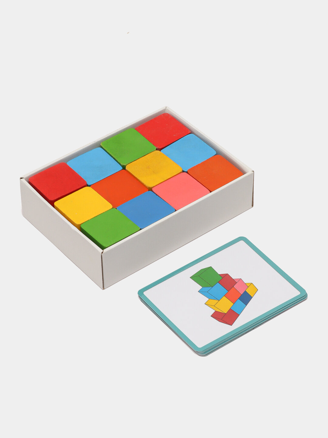 Цветные кубики 12 штук "С карточками", развивающие, для детей от 1,5 до 5 лет — фото 1