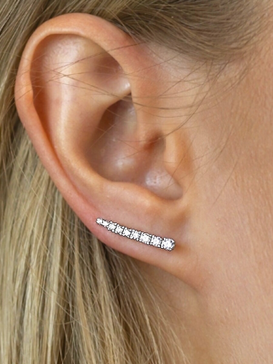 Серьги клаймберы, серебро, 925 проба, родирование, фианит