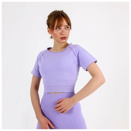 фото Топ с коротким рукавом женский спортивный меланж, цвет лаванда, sl russian brand, р-р s нет бренда