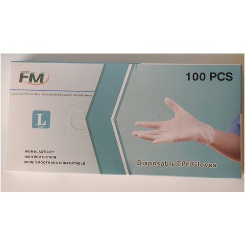 Перчатки одноразовые гигиенические/Термопластичный эластомер (TPE)/Размер L/100 штук.
