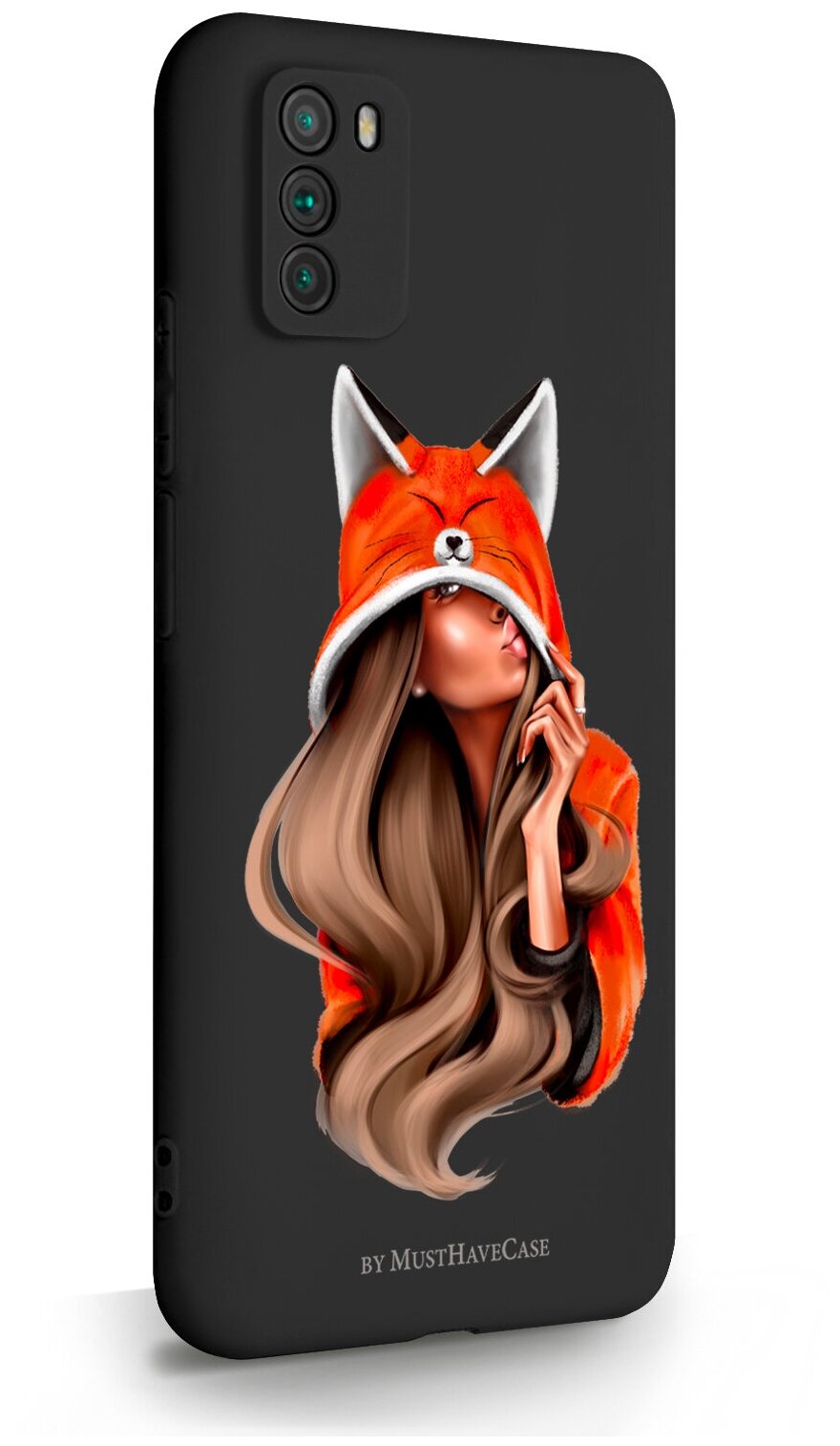 Черный силиконовый чехол MustHaveCase для Poco M3 Foxy Girl/ Лисичка для Поко М3