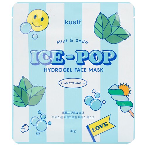 Гидрогелевая маска для лица мята и сода, 30г, KOELF koelf гидрогелевая маска для лица ice pop с вишней и авокадо 5 шт 30 г