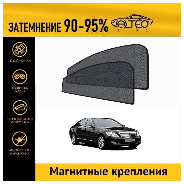 Каркасные автошторки ALTEO PREMIUM на Mercedes-Benz S-Class (W221) (2005-2009) на передние двери на магнитах с затемнением 90-95%