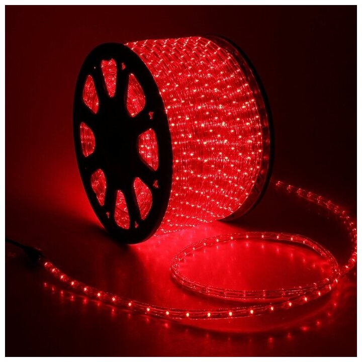 LED шнур Luazon Lighting 13 мм, круглый, 100 м, фиксинг, 2W-LED/м-36-220V, набор для подключения красный (461027) - фотография № 1