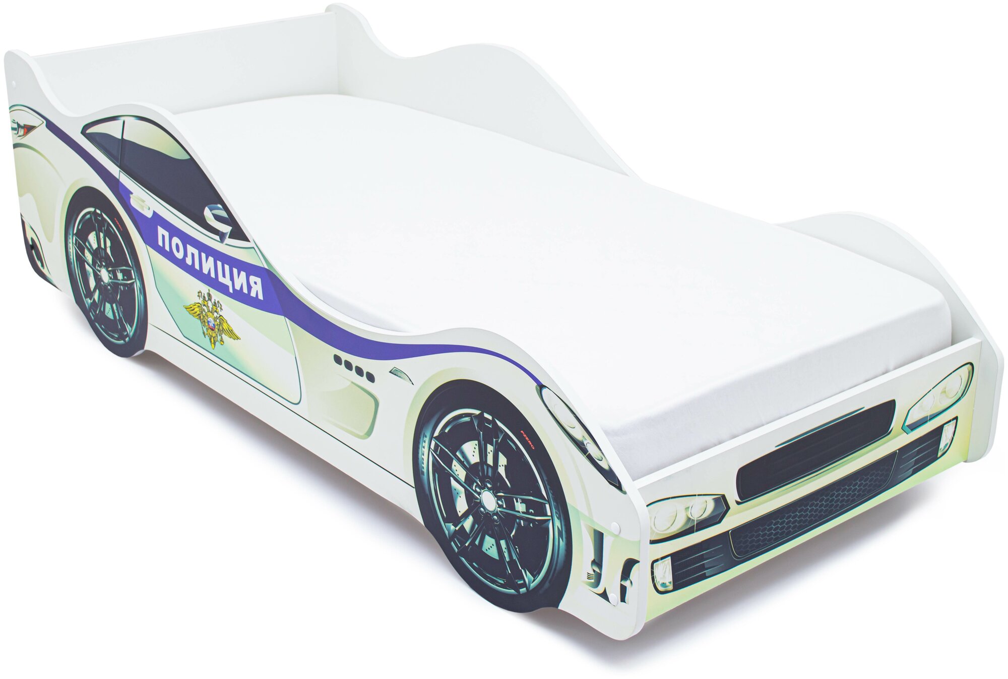 Детская кровать машина Бельмарко Полиция с ортопедическим основанием и бортиком