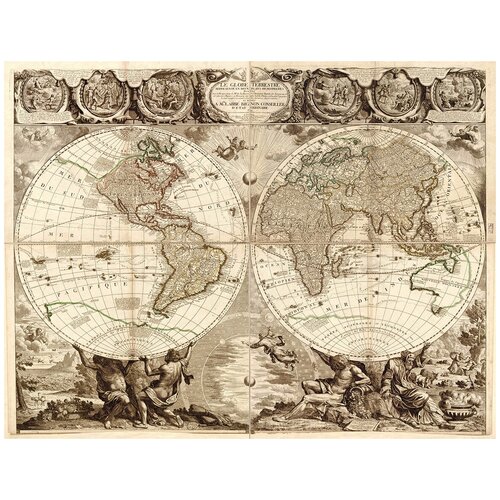 Фотообои Уютная стена Карта мира. 1708 год 350х270 см Бесшовные Премиум (единым полотном)