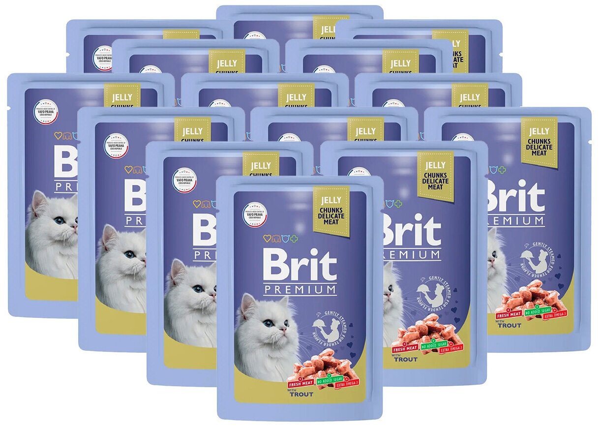 Консервированный корм BRIT PREMIUM для взрослых кошек c форелью в желе (85 гр х 14 шт) — купить в интернет-магазине Норма Корма на Яндекс Маркете