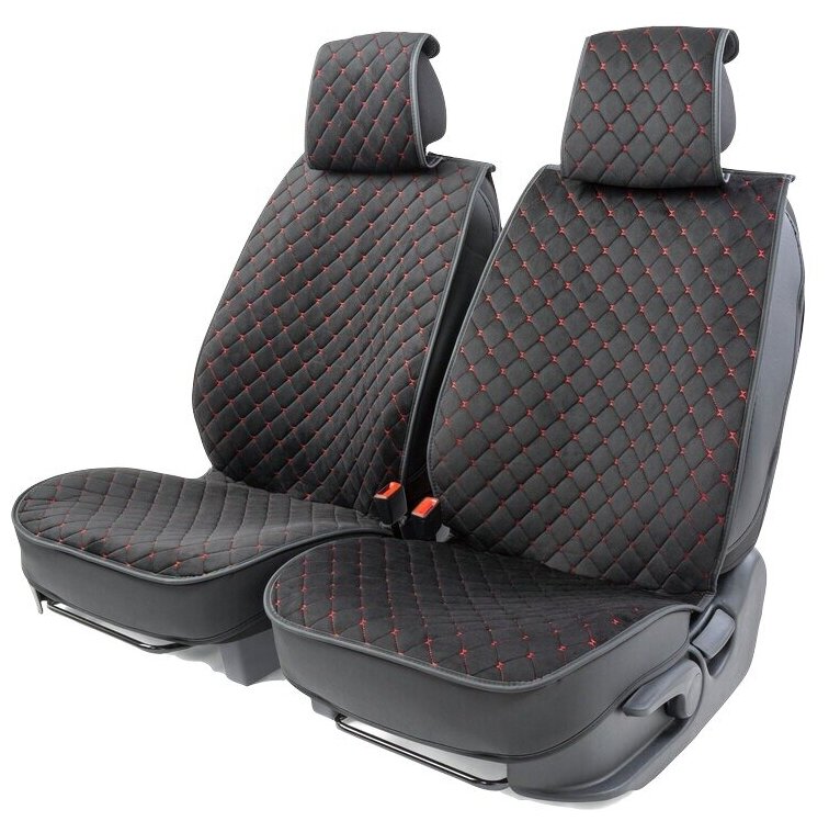 Накидки на передние сиденья Car Performance CUS-2012 BK/RD, 2 шт, алькантара, поролон 8 мм, чёрн./красный