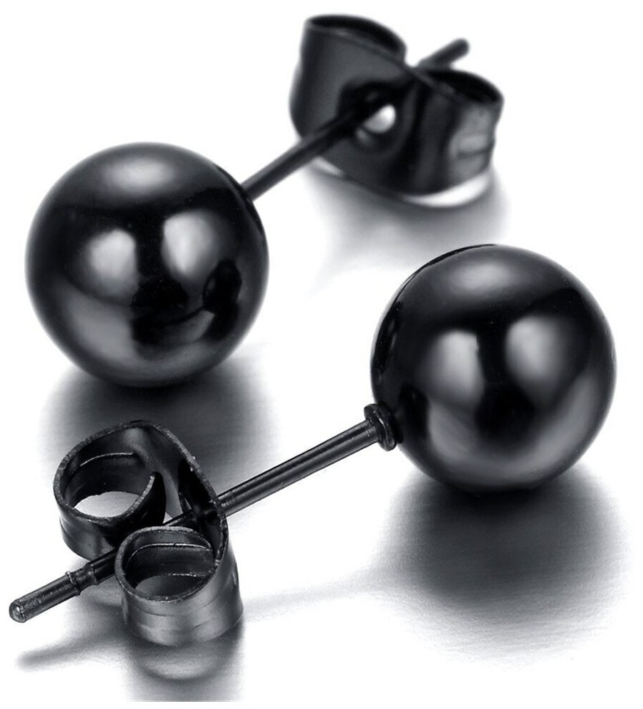 Серьги бижутерные гвоздики мужские (женские) пирсинг в ухо пусеты из медицинской стали с шариком черные