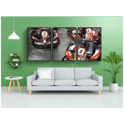 фото Набор модулных постеров для интерьера "пошли покатаемся на картах, перейти картинг, картинг" 60x90 см. в тубусе, без рамки lotsprints