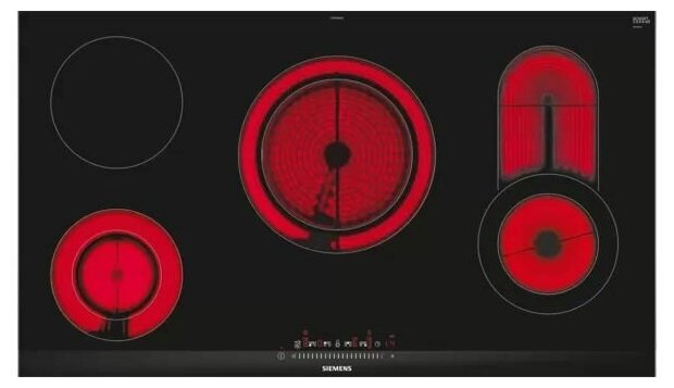 Встраиваемая электрическая варочная панель SIEMENS ET975FKB1Q iQ300, 45x912x520 4 зоны готовки 17 уровней мощности touchSlider блокировка от детей