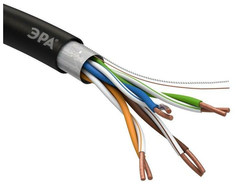 Кабель витая пара F/UTP кат.5E 4х2х24AWG solid CU PE Outdoor черн. (м) Эра Б0044689