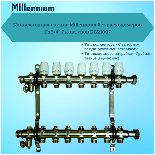 Коллекторная группа Millennium без расходомеров 1x3/4 7 контуров KGR1007 коллекторная группа 1 х 3 4 11 контуров millennium