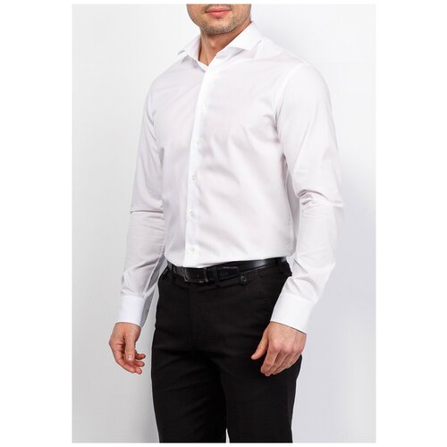 фото Рубашка мужская длинный рукав berthier l114010/ fit-r(2-0), полуприталенный силуэт / regular fit, цвет белый, рост 174-184, размер ворота 44