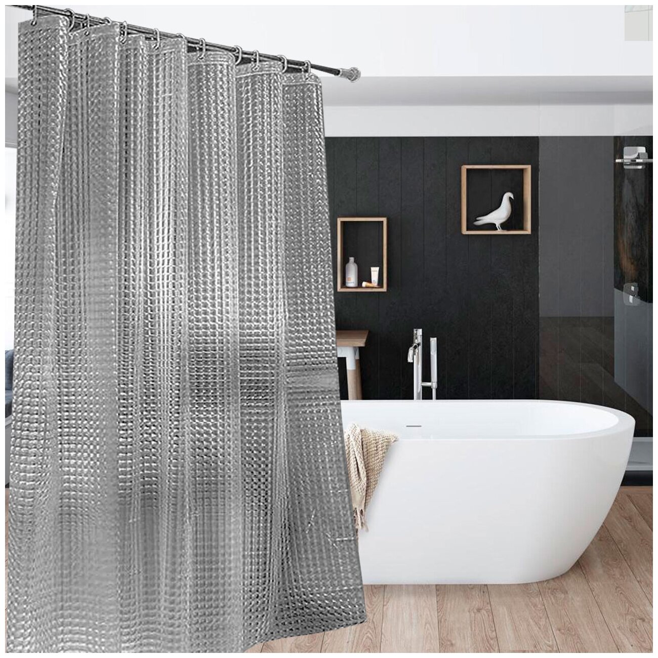 Штора для ванной комнаты, штора для ванны с объемным рисунком 3д, шторка для ванны Прозрачная, 180 х 180