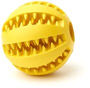 Игрушка мяч для собак резиновый неубиваемый "Чистые Клыки", "Играй Гуляй", со вкусом мяты, цвет: жёлтый, диаметр 7 см