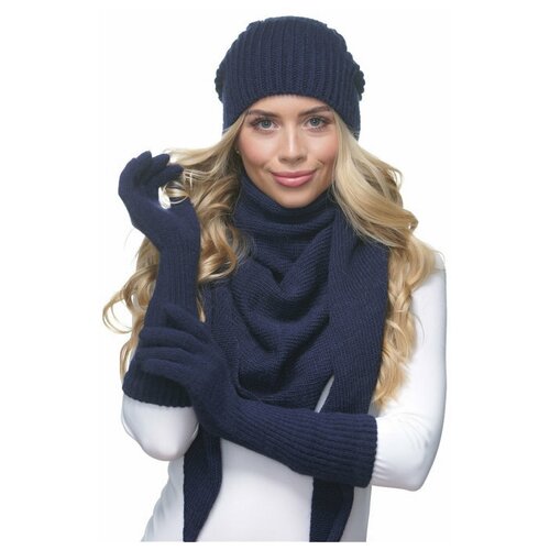 фото Женская вязаная шапка lambonika элис, цвет: темно- синий, размер: 54-56