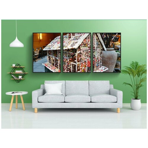 фото Набор модулных постеров для интерьера "пышный дом, мальчики, рождественское время" 60x90 см. в тубусе, без рамки lotsprints