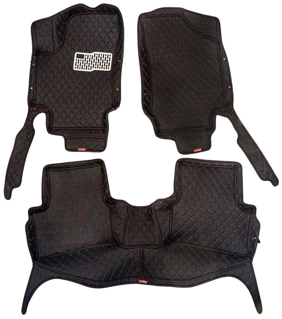 Кожаные 3D коврики Autozs Premium для Cadillac Escalade III (2006-2014) черные с красной стежкой/Кадиллак Эскалейд 3 3Д ковры в автомобиль