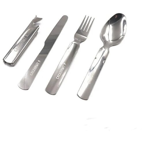 Набор столовых приборов 4 в 1 Следопыт в металлическом чехле (ложка, вилка, нож, открывалка)