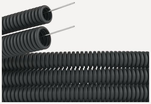 Изображение товара Труба гофрированная ПНД гибкая легкая d40мм с протяжкой черн. (уп.20м) DKC 71740